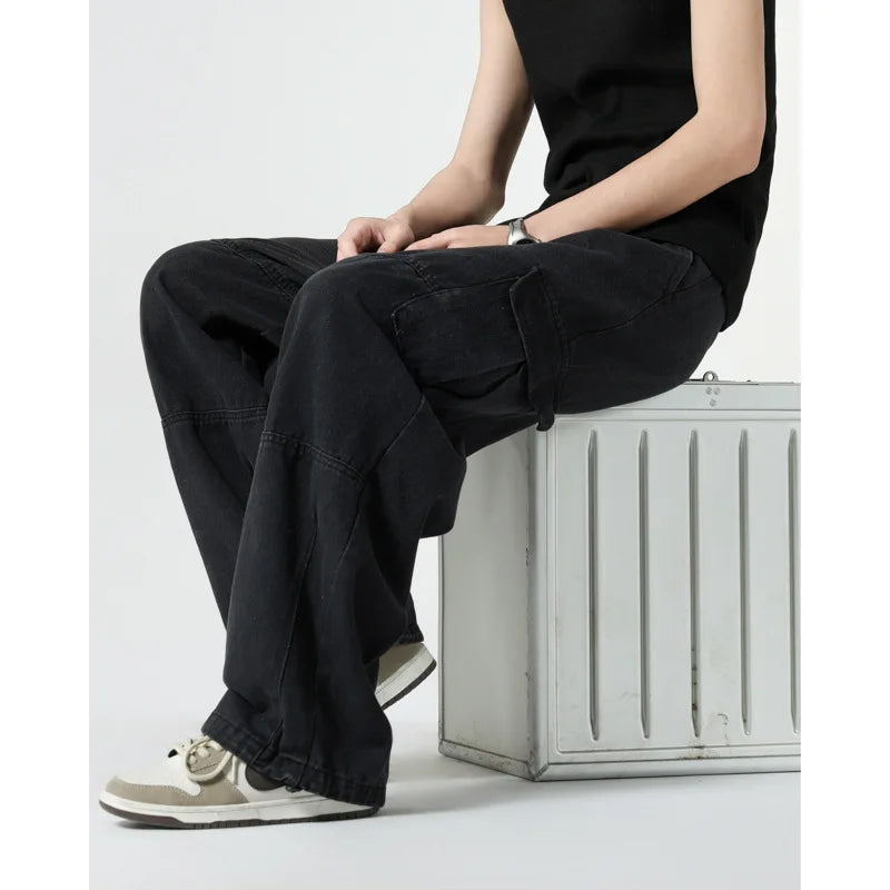 Baggy Jeans Spring Autumn New Men's Cargo Pants Casual Wide Leg Jogging Trousers Vintage Loose Work Jeans Man Hip Hop Streetwear