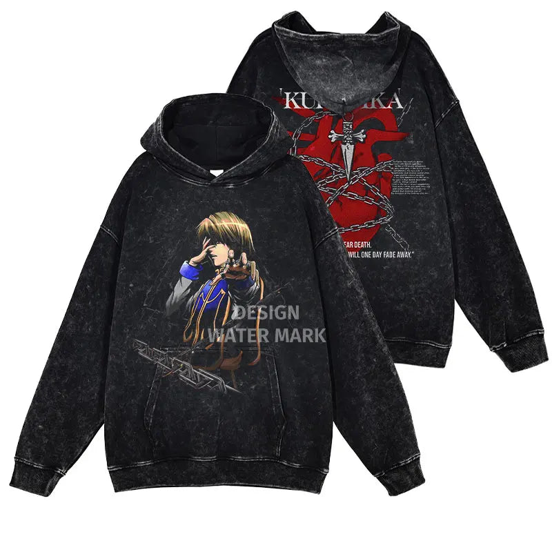 Killua Zoldyck Hoodies Vintage Washed Anime Hunter Hooded Sweatshirts Oversized Streetwear Manga Gon Kurapika Hoodie