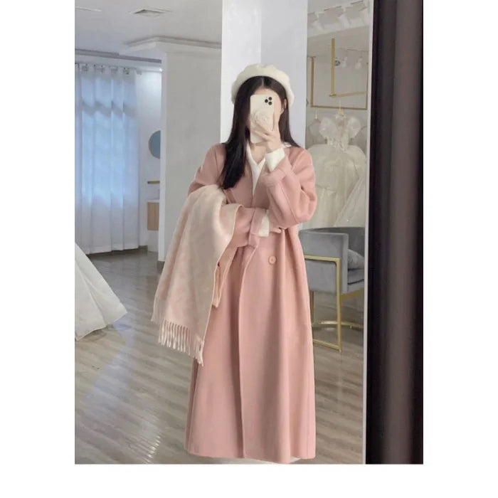 Women's Woolen Coat Hot Sale Of The Season Autumn Winter New Style Versatile Korean Style Medium Length Long Sleeve Elegant C...