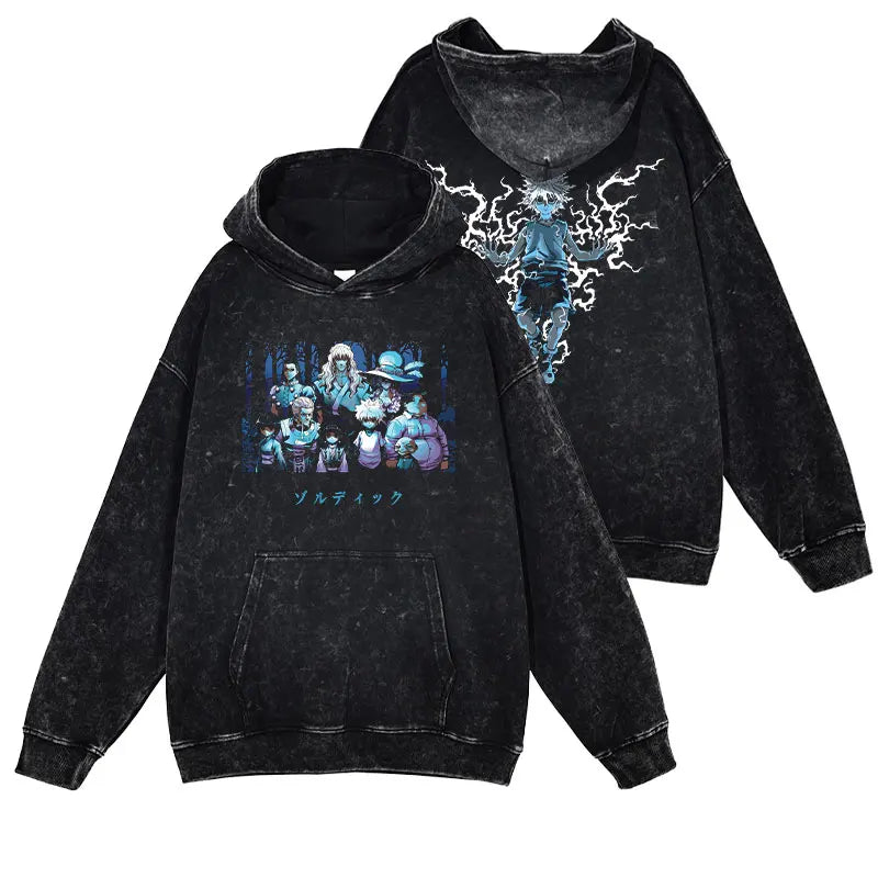 Killua Zoldyck Hoodies Vintage Washed Anime Hunter Hooded Sweatshirts Oversized Streetwear Manga Gon Kurapika Hoodie