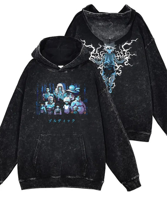 Killua Zoldyck Hoodies Vintage Washed Anime Hunter Hooded Sweatshirts Oversized Streetwear Manga Gon Kurapika Hoodie