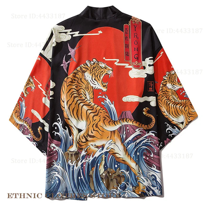 Plus Size 3XL 4XL 5XL Japanese Kimono Cardigan Cosplay Haori Yukata Top Adult Traditional Samurai Costume Loose Men Male Shirt