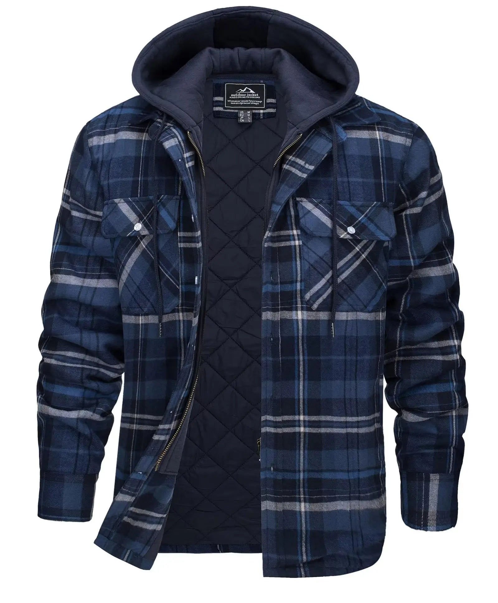 TACVASEN Men's Flannel Shirt Jacket with Removable Hood Plaid Quilted Lined Winter Coats Thick Hoodie Outwear Man Fleece Shirts