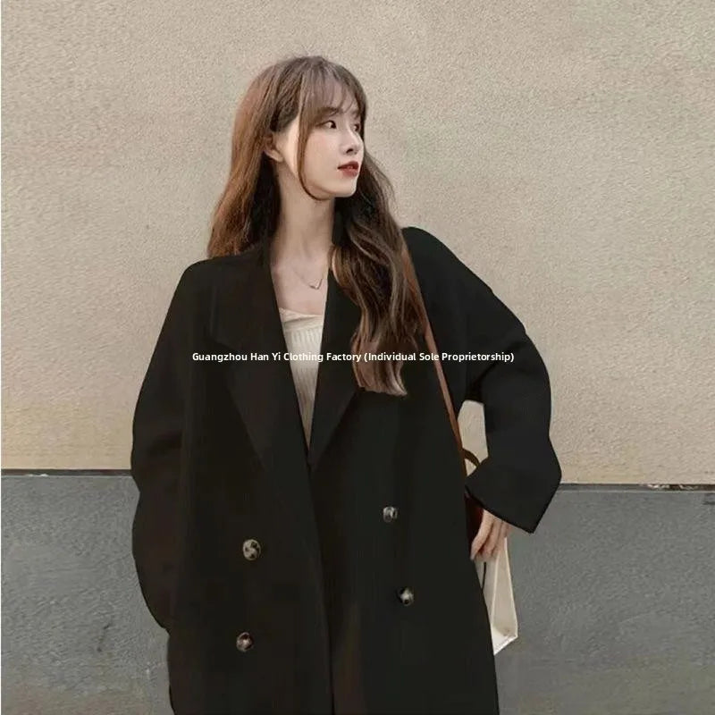 Women's Woolen Coat Hot Sale Of The Season Autumn Winter New Style Versatile Korean Style Medium Length Long Sleeve Elegant C...