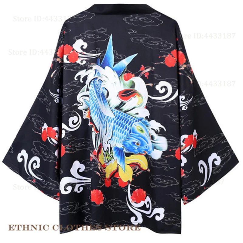 Plus Size 3XL 4XL 5XL Japanese Kimono Cardigan Cosplay Haori Yukata Top Adult Traditional Samurai Costume Loose Men Male Shirt