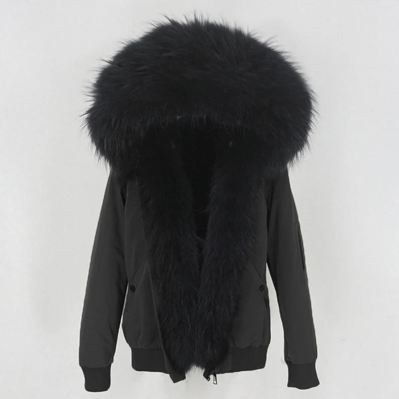 2023 New Bomber Waterproof Parka Winter Jacket Women Natural Real Raccoon Fur Hood Coat Detachable Thick Warm Outerwear