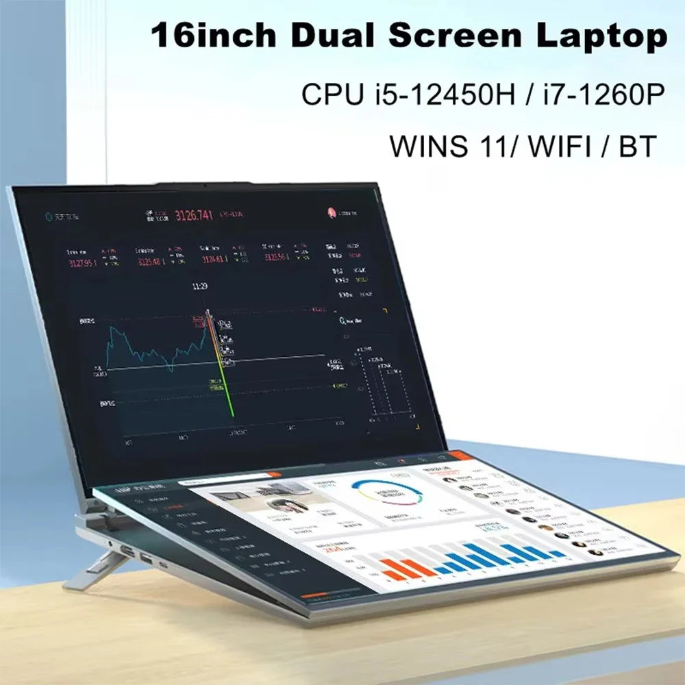 GLF-S1 Laptop 16+16 Inch Big Dual Screen Intel I3-1215U Laptop Computers Camera Windows 11 DDR4 M.2 2280 2TB WIFI Dual Notebook