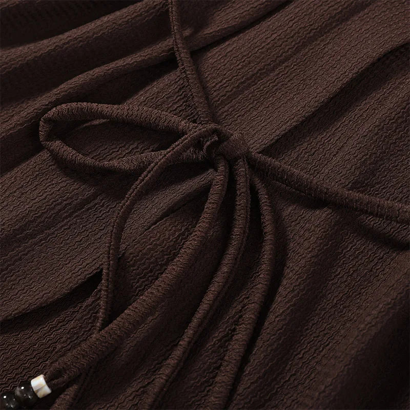 Tie Front Textured Women Set V-Neck Loose Set Wide Sleeve Drawstring Pants Casual Lounge Solid Color 2 Piece Outfits For Daily