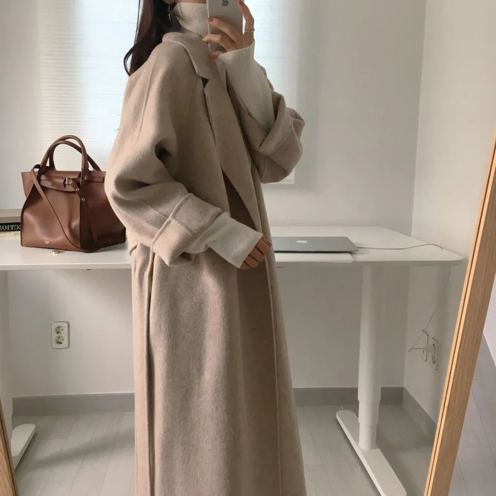 2025 Fall and Winter Women's Tweed Jacket Korean Fashion Commuter Luxury Solid Colour Thickened Oversized Loose Long Coats Women