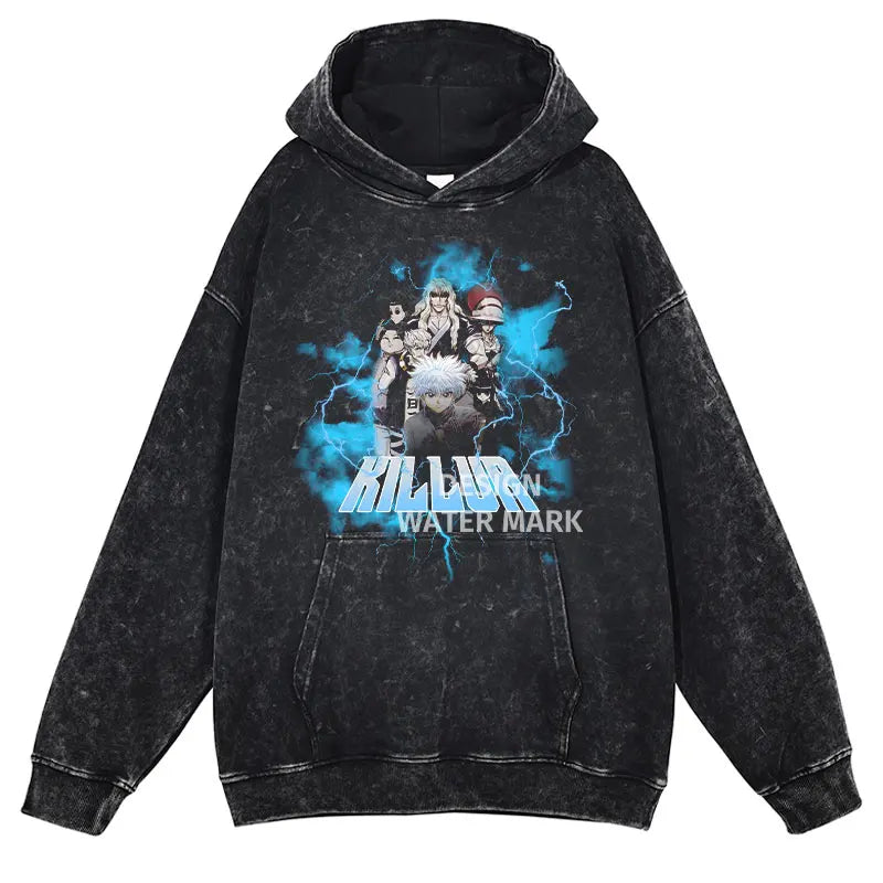 Killua Zoldyck Hoodies Vintage Washed Anime Hunter Hooded Sweatshirts Oversized Streetwear Manga Gon Kurapika Hoodie