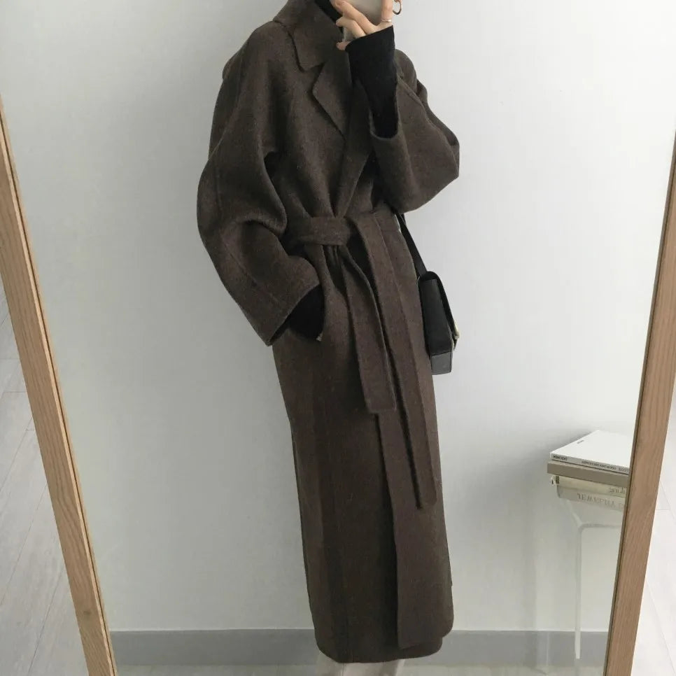 2025 Fall and Winter Women's Tweed Jacket Korean Fashion Commuter Luxury Solid Colour Thickened Oversized Loose Long Coats Women