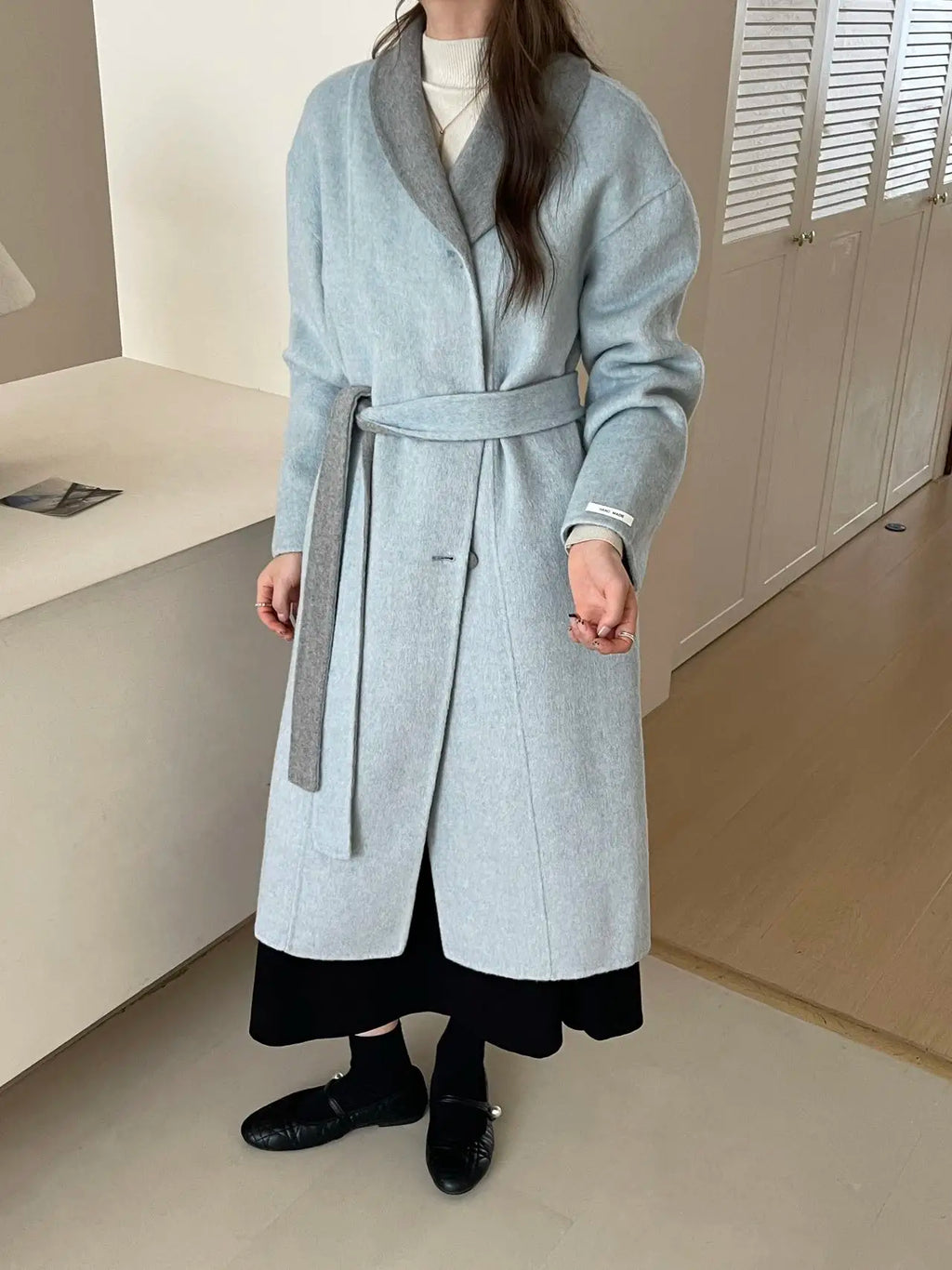 Women Autumn Gentle Elegant Temperament All-match Leisure Solid Long Korean Style Loose Temperament Loose Woolen Coat Female