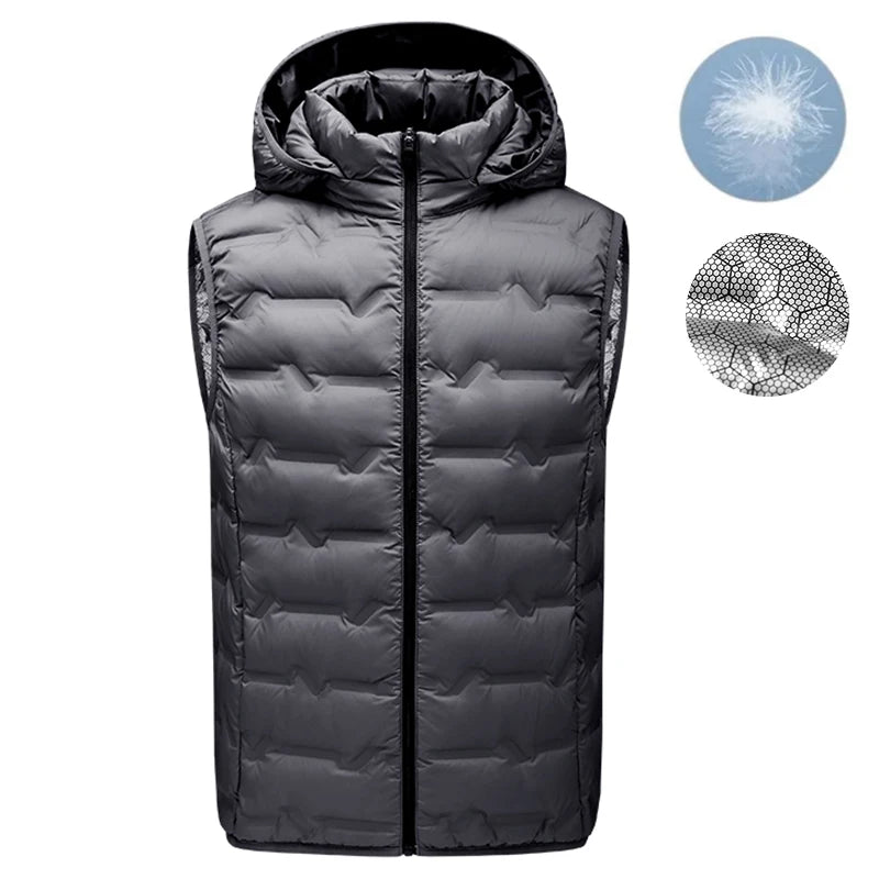 Men Winter New Hooded Down Vest Men Warm Windproof Ultralight Sleeveless Vest Detachable Hat Waterproof Vest Brand Waistcoat Man
