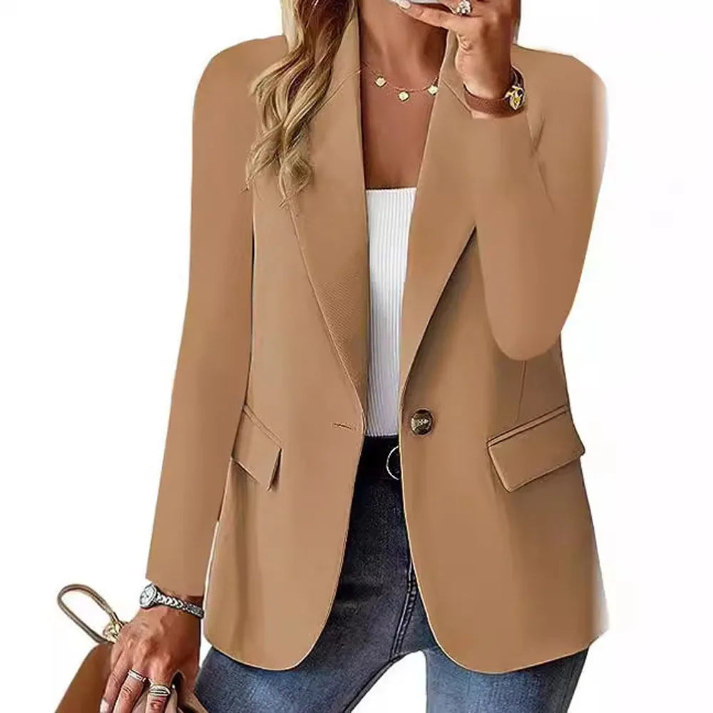 Women OL Blazer Spring Autumn Female One Button Long Sleeve Solid Slim Workwear Business Blazer Coats OUFY-3008
