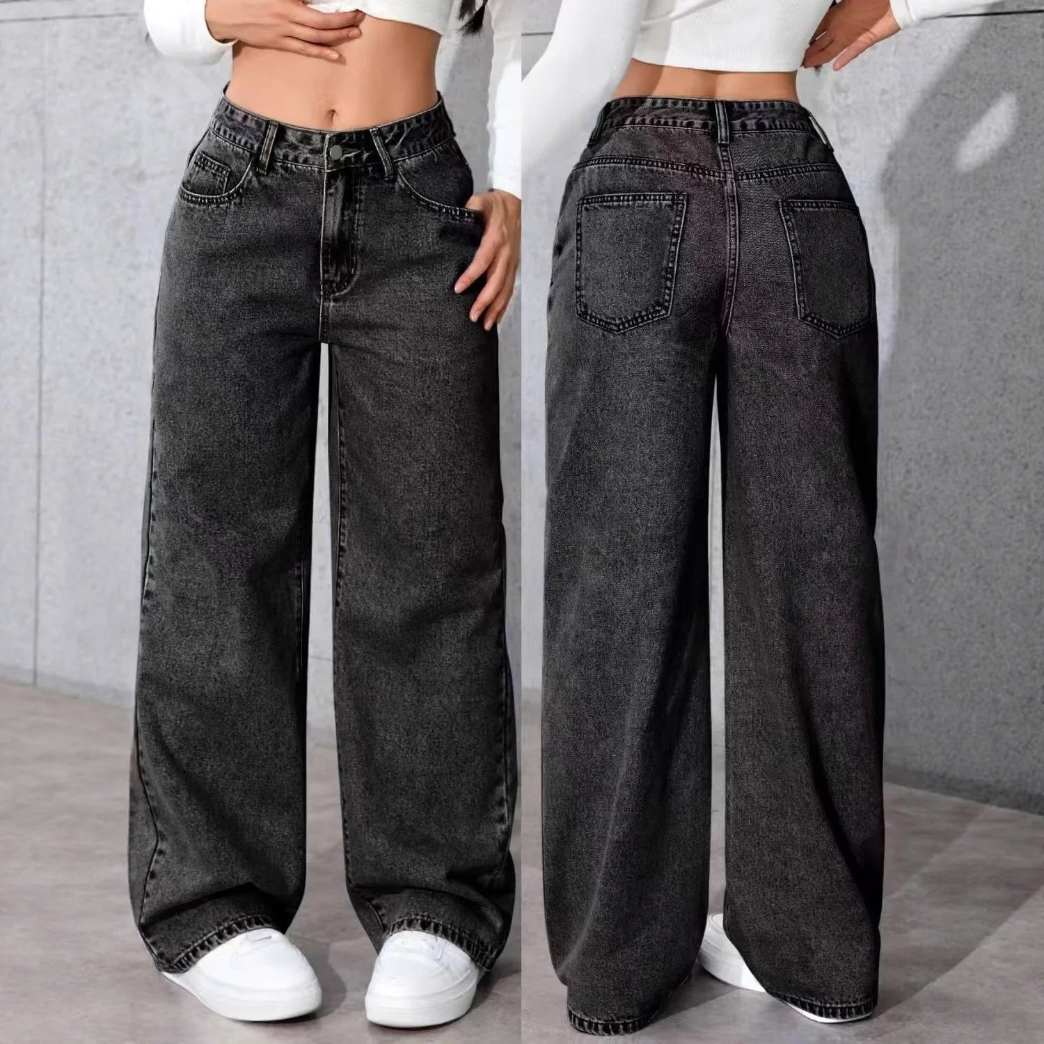 Size:S-5XL Women's Wide-Leg Jeans High-Waist Plus-Size Jeans Summer Autumn Girl Wide Leg Pants Straight-Leg Loose Casual Pants