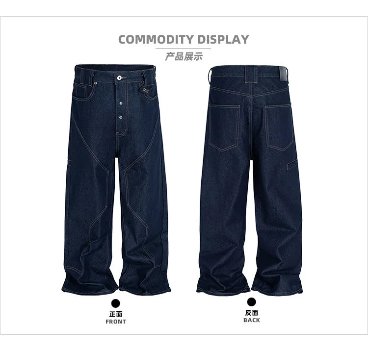 MIJKO High Street Cleanfit Drak Blue Jeans for Men and Women Straight Vintage Casual Denim Trousers ZJ080