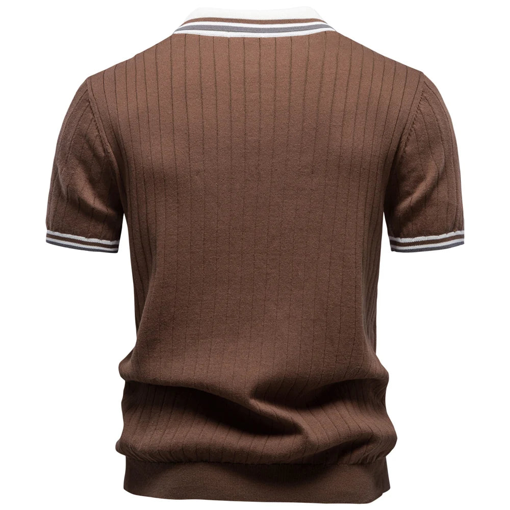 AIOPESON Men's Polo Shirt 100% Cotton Soft Skin Friendly Solid Color Collar Elegant Casual Old Money Style Men Clothing