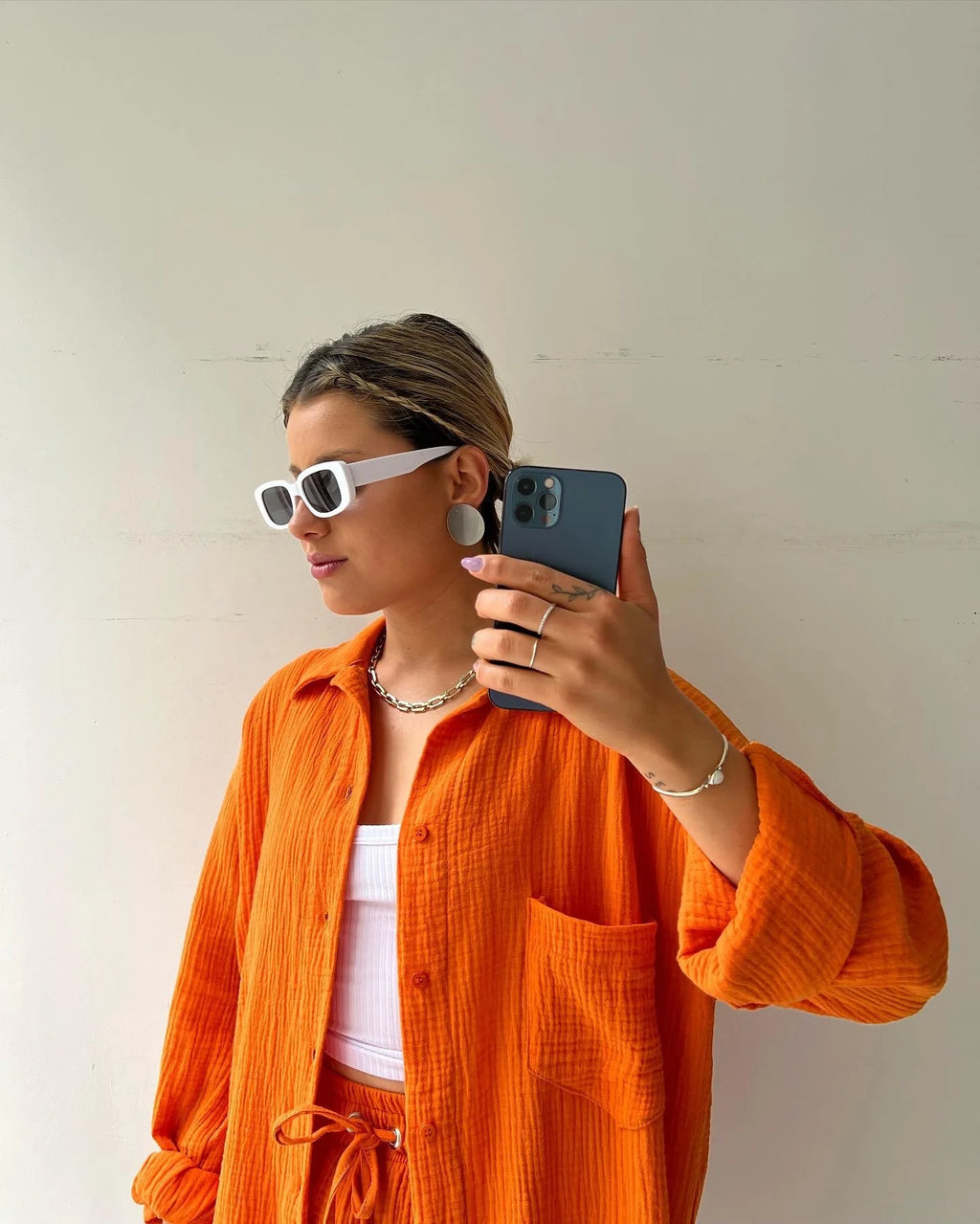 Women's Summer Shorts Set White Long Shirt High Waisted Pants Sets Casual Outfit Streetwear Suits For Women Female Clothing 2025