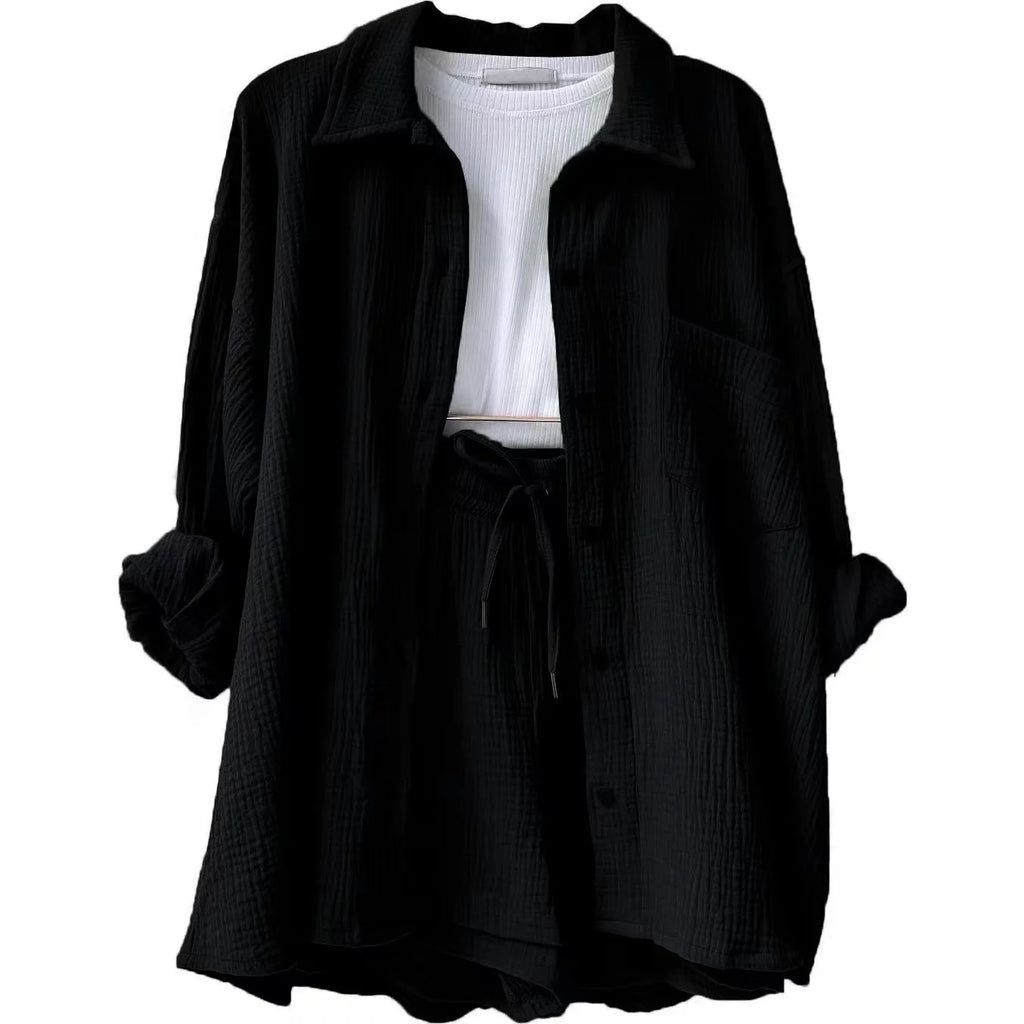 Women's Summer Shorts Set White Long Shirt High Waisted Pants Sets Casual Outfit Streetwear Suits For Women Female Clothing 2025