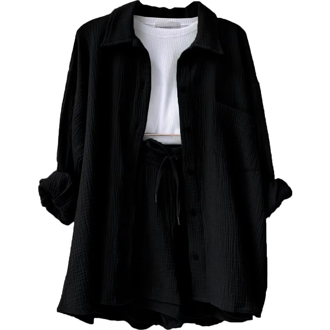 Women's Summer Shorts Set White Long Shirt High Waisted Pants Sets Casual Outfit Streetwear Suits For Women Female Clothing 2025