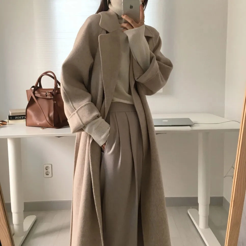 2025 Fall and Winter Women's Tweed Jacket Korean Fashion Commuter Luxury Solid Colour Thickened Oversized Loose Long Coats Women