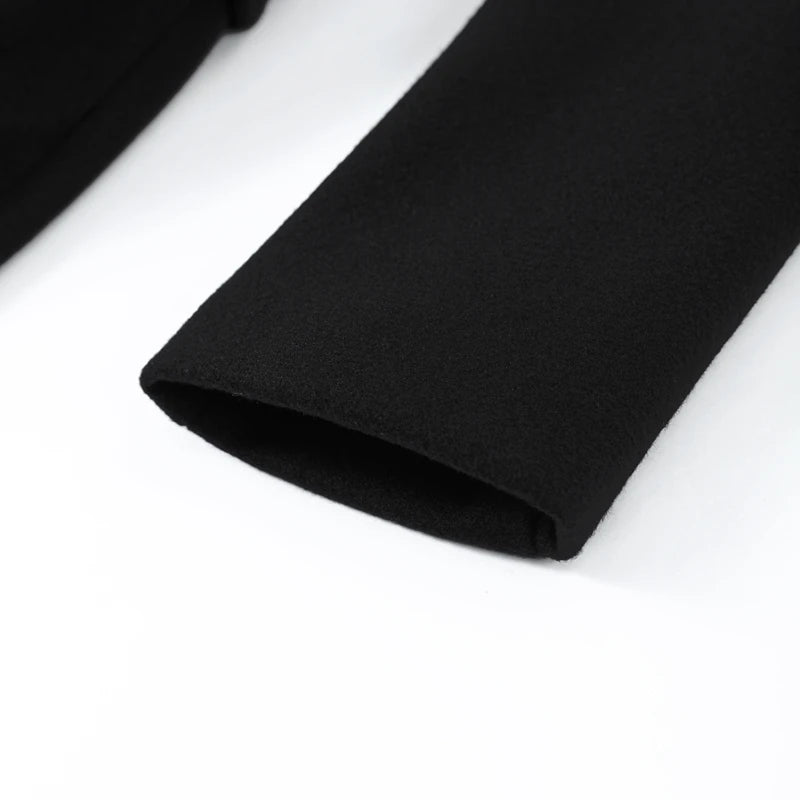 Elegant Women's Woolen Coat Black Single-Button Stand Collar Slim Lady Long Coats 2025 Autumn Winter Chic Female Streetwear New