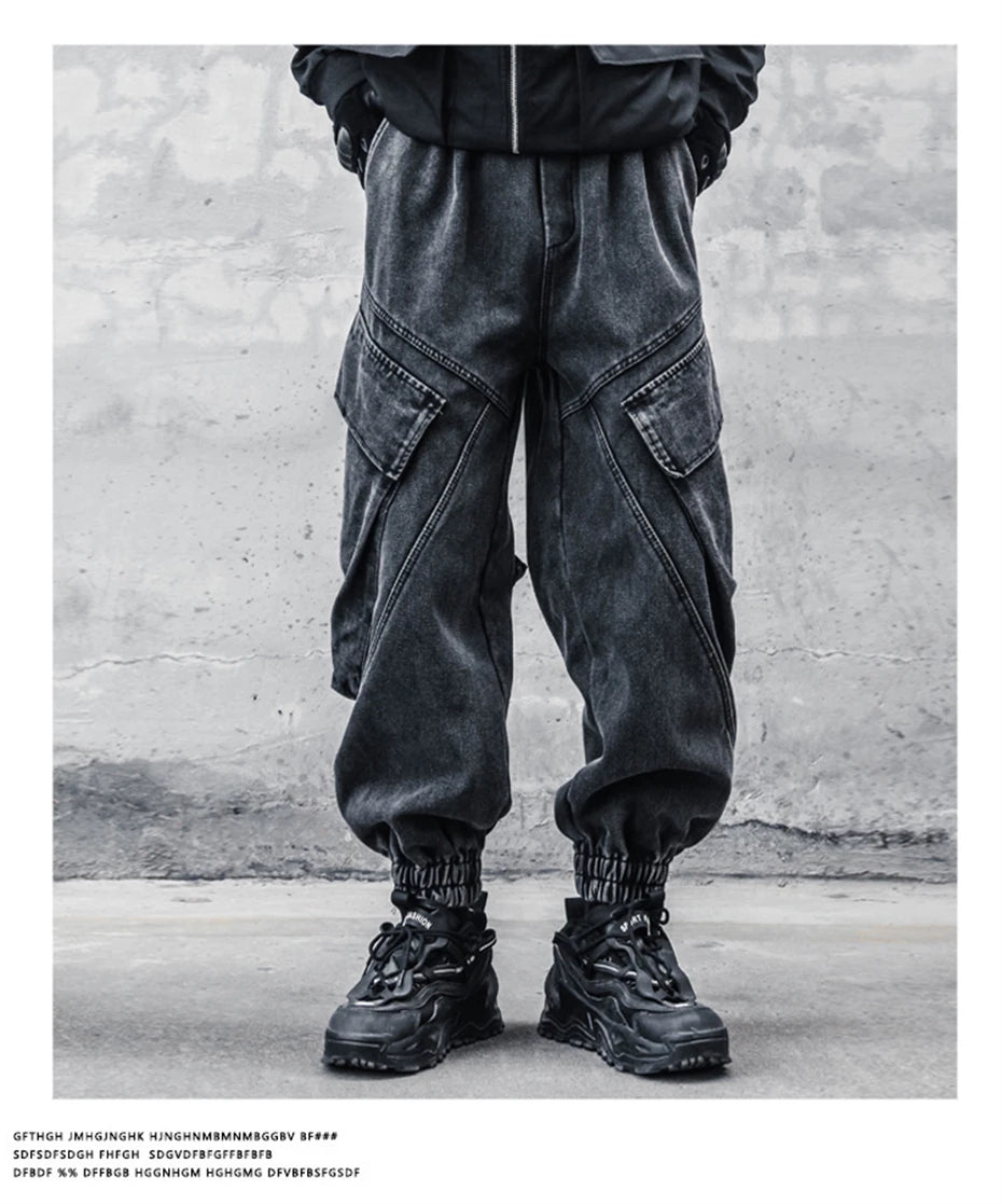 2025 Baggy Jeans Men Punk Hip Hop Black Grey Denim Sweatpants Washed Vintgae Street Casual Cargo Pants Pantalones Hombre