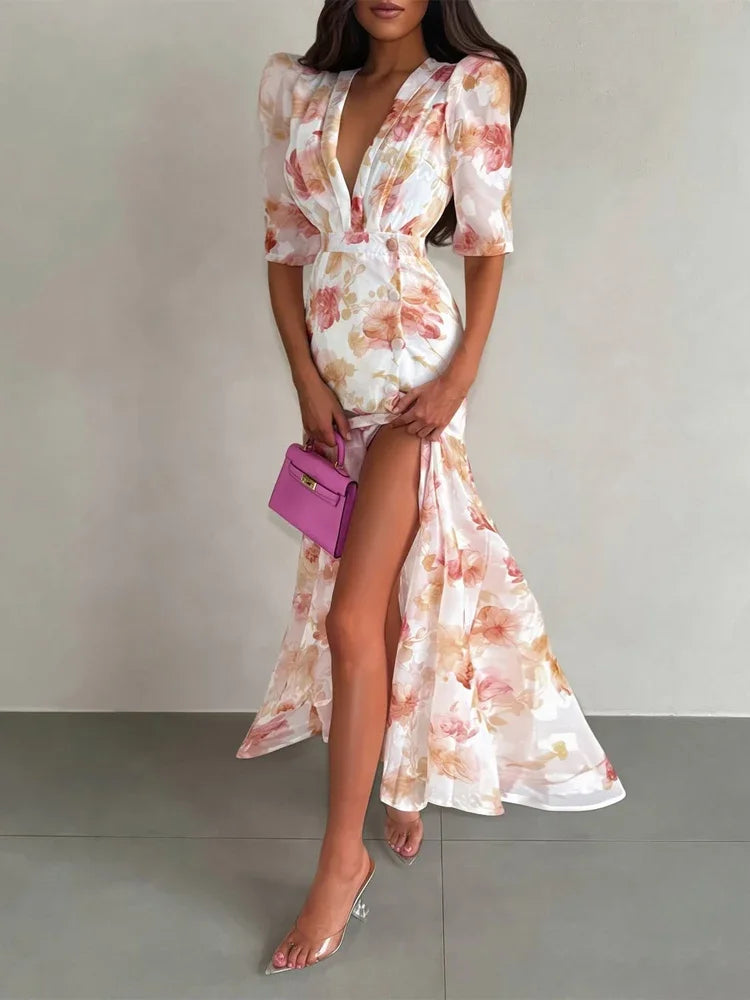 Flutter Sleeve Floral Maxi Dress