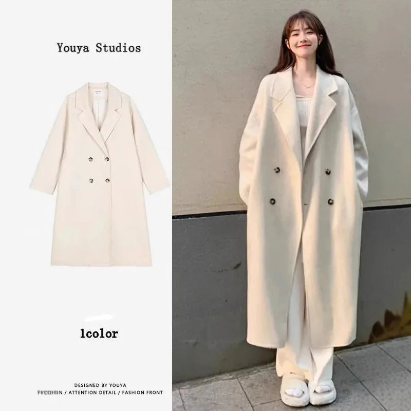 Women's Woolen Coat Hot Sale Of The Season Autumn Winter New Style Versatile Korean Style Medium Length Long Sleeve Elegant C...