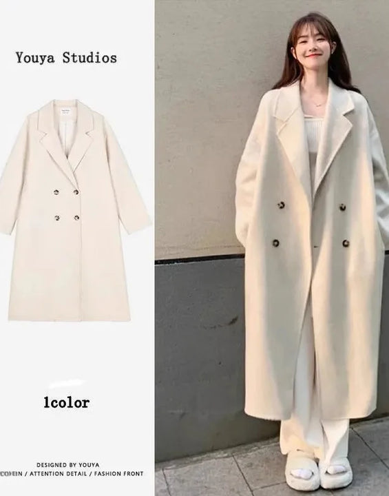 Women's Woolen Coat Hot Sale Of The Season Autumn Winter New Style Versatile Korean Style Medium Length Long Sleeve Elegant C...