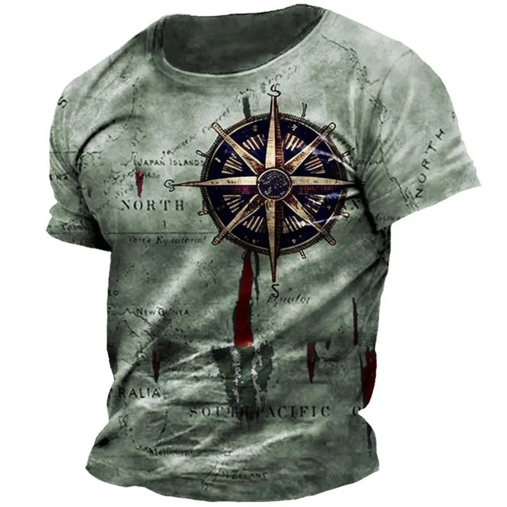 Vintage Men's T-shirt Summer Short Sleeve O-neck 3D Anchors Print Top Tee Shirt Oversized Men's Clothing Casual Streetwear