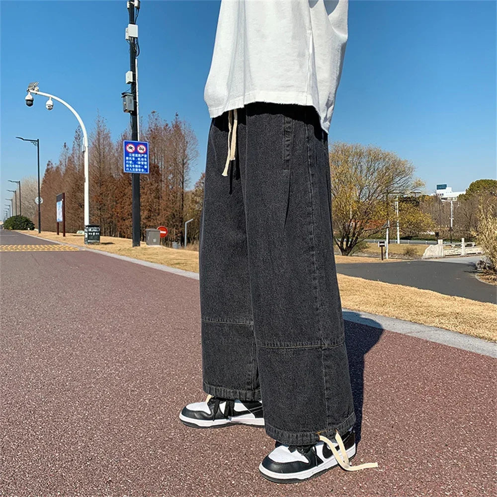 Baggy Jeans Trousers Male Denim Pants Black Wide Leg Pants Men's Jeans Oversize Cargo Korean Streetwear Hip Hop Harajuku