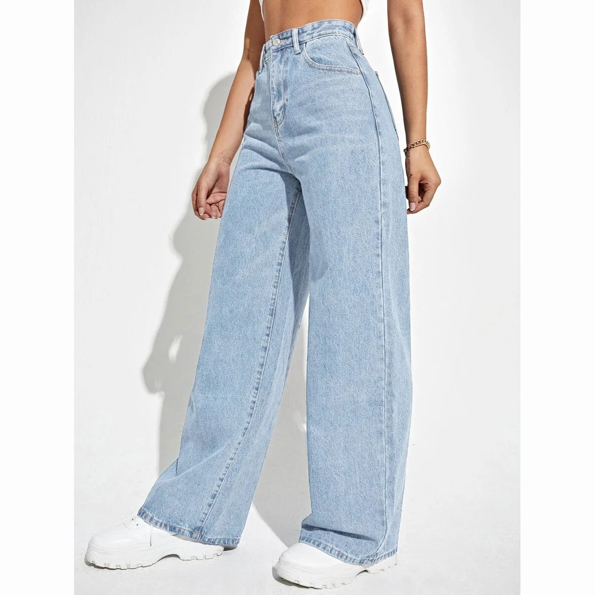 Fashion retro blue jeans women y2k High street baggy straight pants High waisted all-in-one slim pants