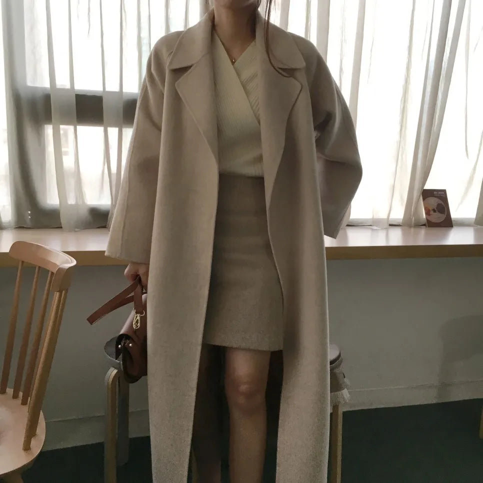2025 Fall and Winter Women's Tweed Jacket Korean Fashion Commuter Luxury Solid Colour Thickened Oversized Loose Long Coats Women