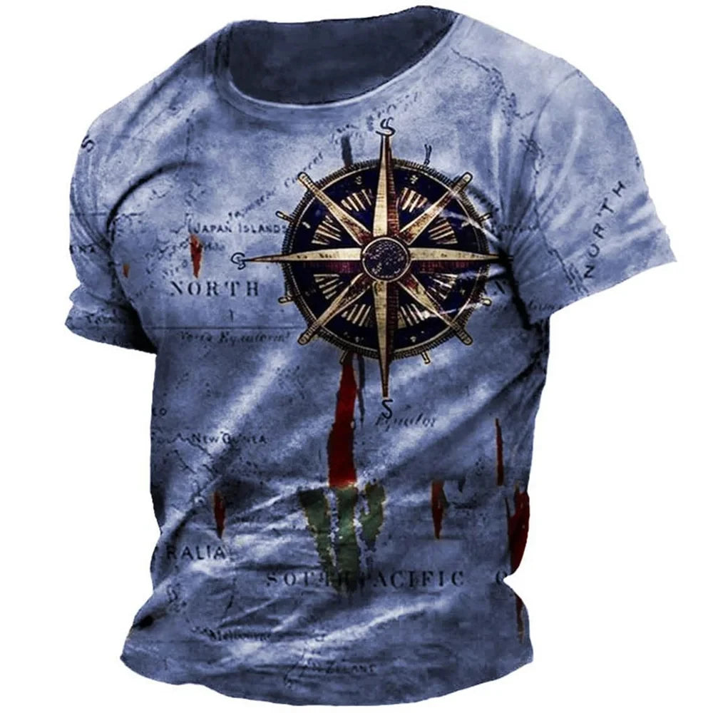 Vintage Men's T-shirt Summer Short Sleeve O-neck 3D Anchors Print Top Tee Shirt Oversized Men's Clothing Casual Streetwear