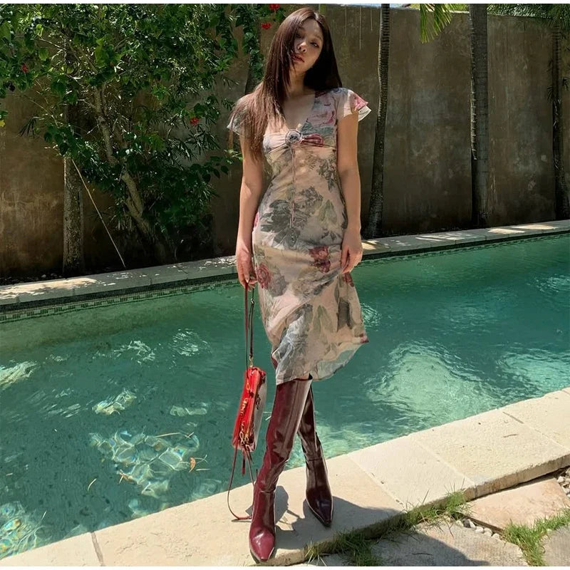 Flutter Sleeve Floral Maxi Dress