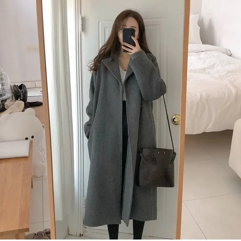2025 Fall and Winter Women's Tweed Jacket Korean Fashion Commuter Luxury Solid Colour Thickened Oversized Loose Long Coats Women
