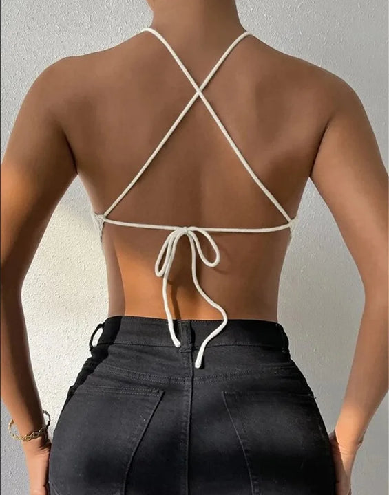 Tie-up neck knitted vest design sweater chest wrap top