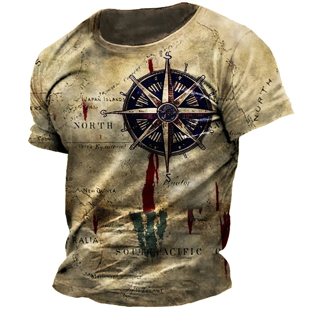 Vintage Men's T-shirt Summer Short Sleeve O-neck 3D Anchors Print Top Tee Shirt Oversized Men's Clothing Casual Streetwear