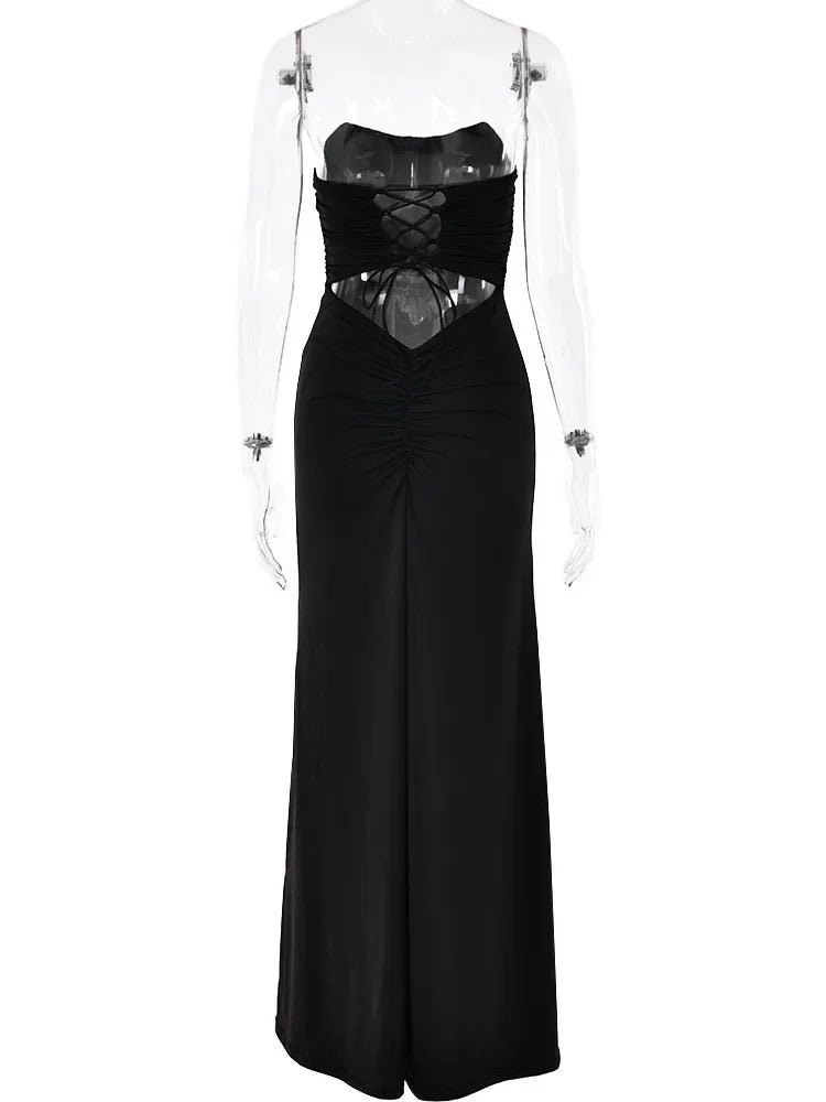 Women's lace up backless strapless maxi dress, off shoulder, fibrcon battery, club, party, long, summer, new