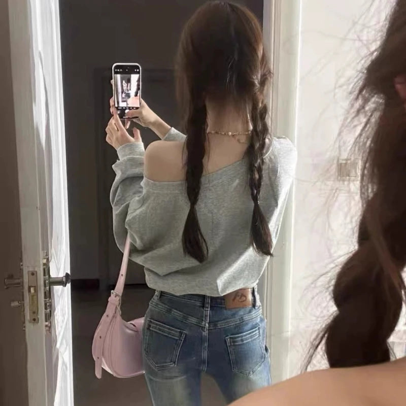 Cropped Off-Shoulder Streetwear Hoodie