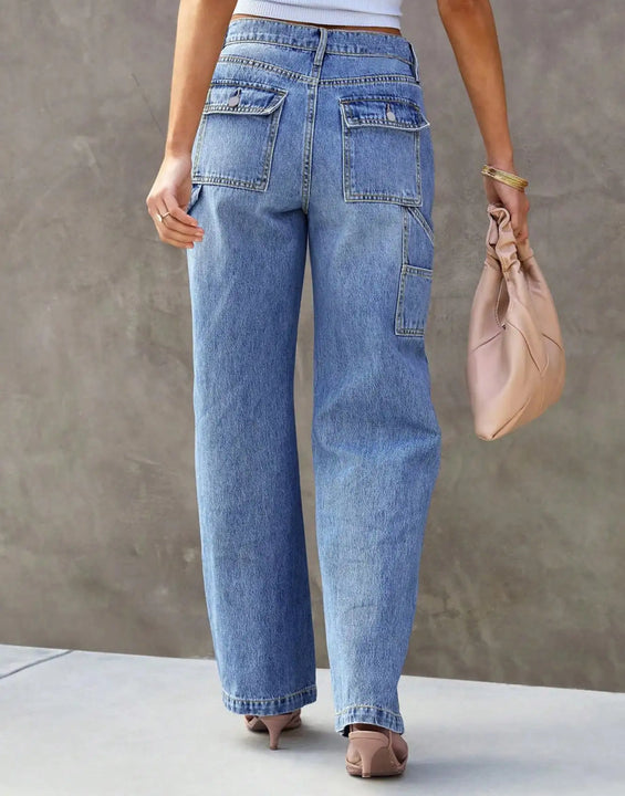 Women's Light Blue Wide Leg Straight-Leg Jeans - Stylish and Comfortable Denim Pants for Effortless Fashion