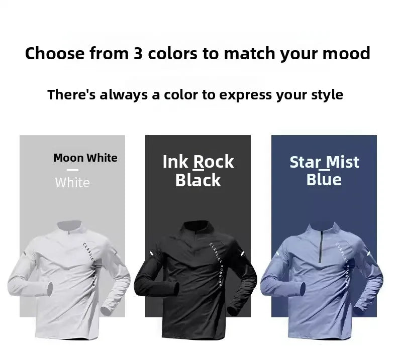Quick Dry Long Sleeve Men's T-shirt Outdoor Casual Sports  Shirt Fitness Wear Half Zip up Breathable Polyester Fiber