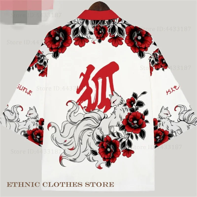 Plus Size 3XL 4XL 5XL Japanese Kimono Cardigan Cosplay Haori Yukata Top Adult Traditional Samurai Costume Loose Men Male Shirt
