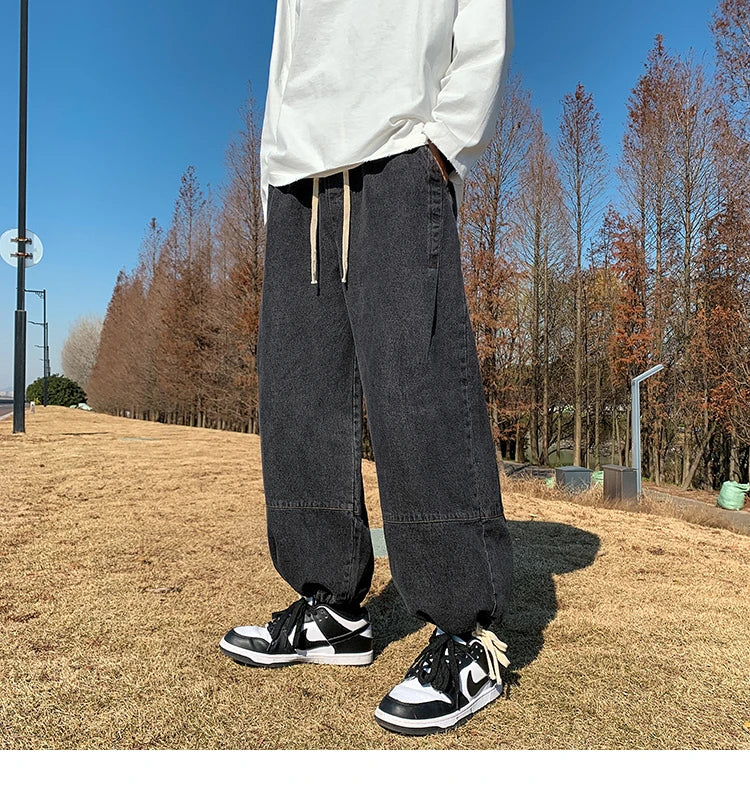 Baggy Jeans Trousers Male Denim Pants Black Wide Leg Pants Men's Jeans Oversize Cargo Korean Streetwear Hip Hop Harajuku