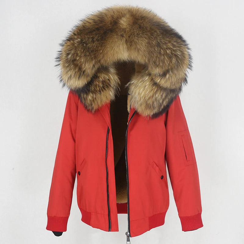 2023 New Bomber Waterproof Parka Winter Jacket Women Natural Real Raccoon Fur Hood Coat Detachable Thick Warm Outerwear