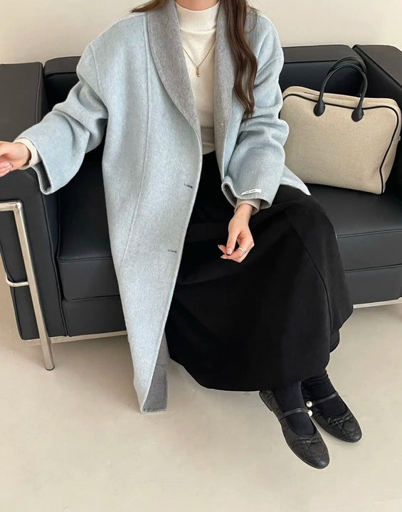 Women Autumn Gentle Elegant Temperament All-match Leisure Solid Long Korean Style Loose Temperament Loose Woolen Coat Female