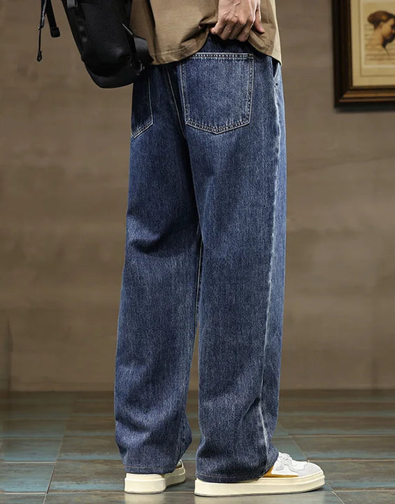 Men Straight Leg Blue Gray Loose Y2K Drawstring Jeans Streetwear Casual Wide Denim Pants Male Baggy Stylish Harajuku Trousers