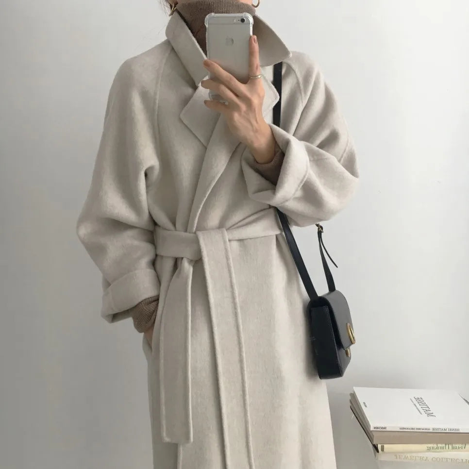 2025 Fall and Winter Women's Tweed Jacket Korean Fashion Commuter Luxury Solid Colour Thickened Oversized Loose Long Coats Women