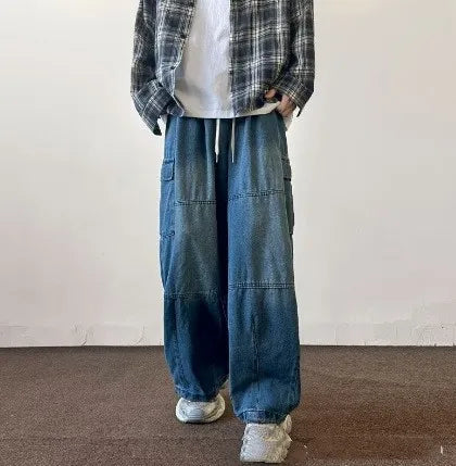 Baggy Jeans Spring Autumn New Men's Cargo Pants Casual Wide Leg Jogging Trousers Vintage Loose Work Jeans Man Hip Hop Streetwear